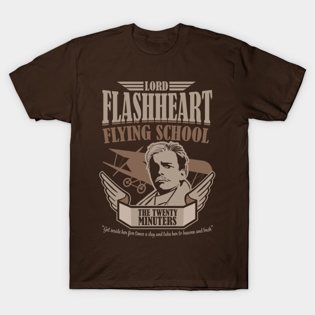 Lord Flashheart Flying School - The Twenty Minuters T-Shirt by Meta Cortex